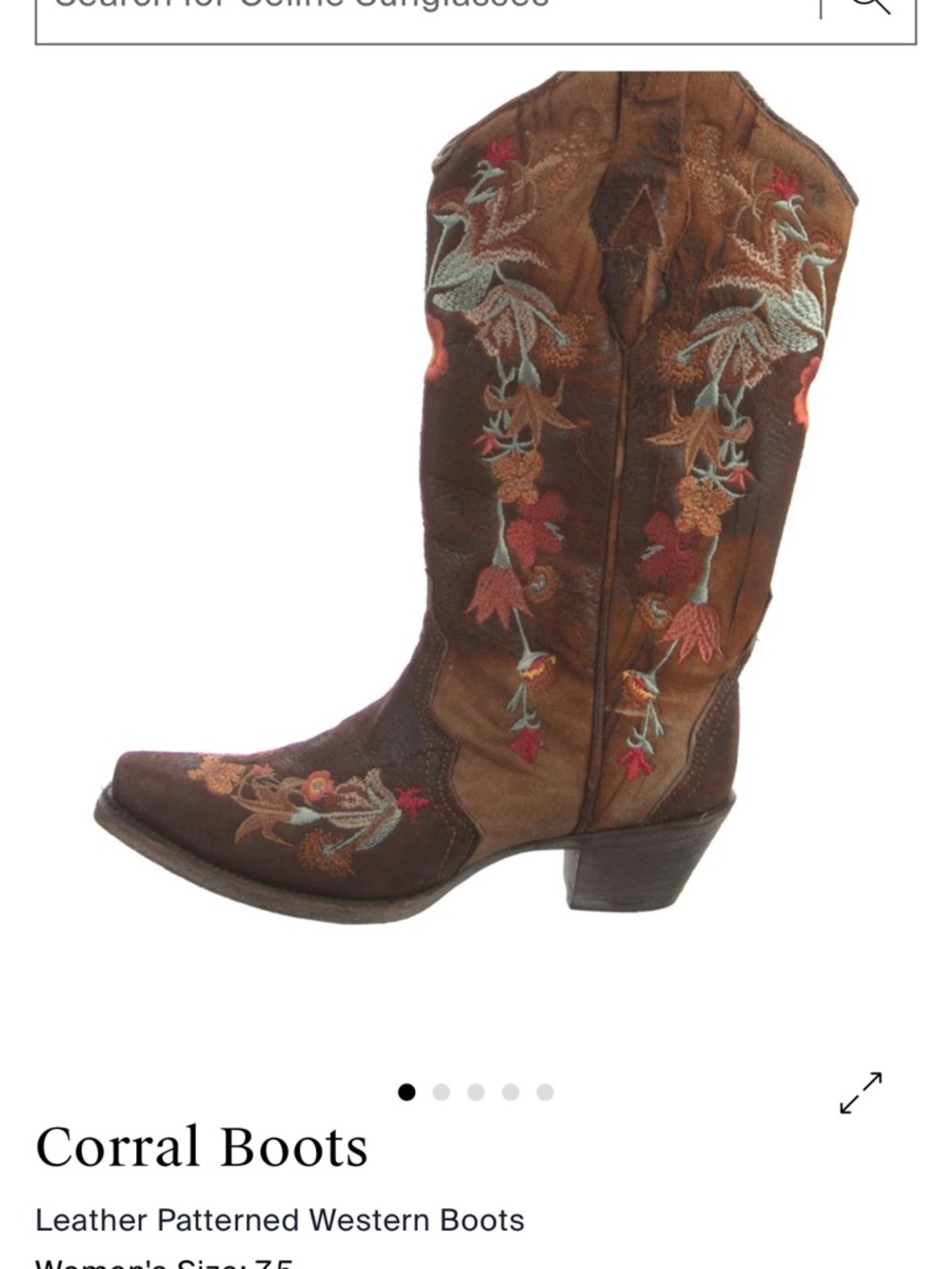 Corral Brown Embroidered Floral Western Heeled Boots - Picture 7 of 7